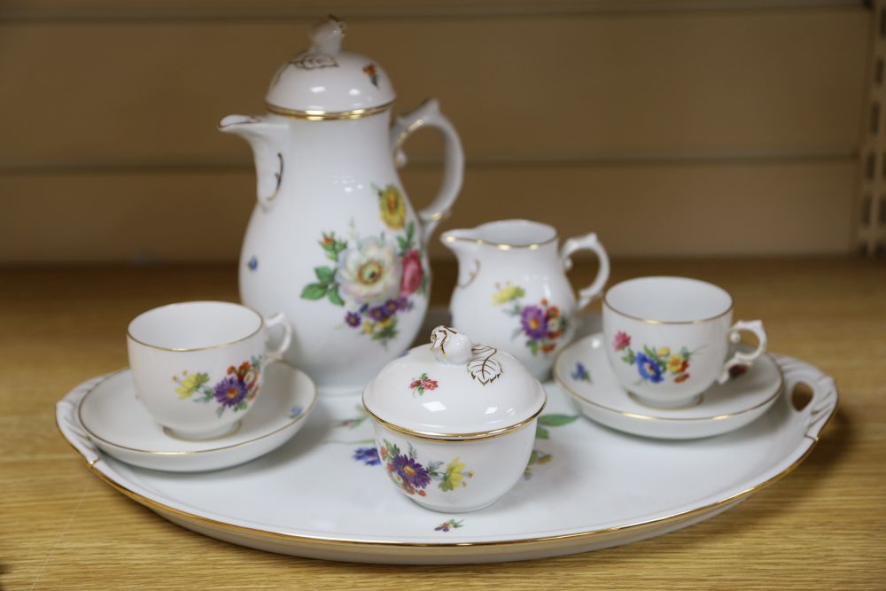 A modern Furstenberg eight piece floral painted cabaret set, on two handled tray, coffee pot 19cm
